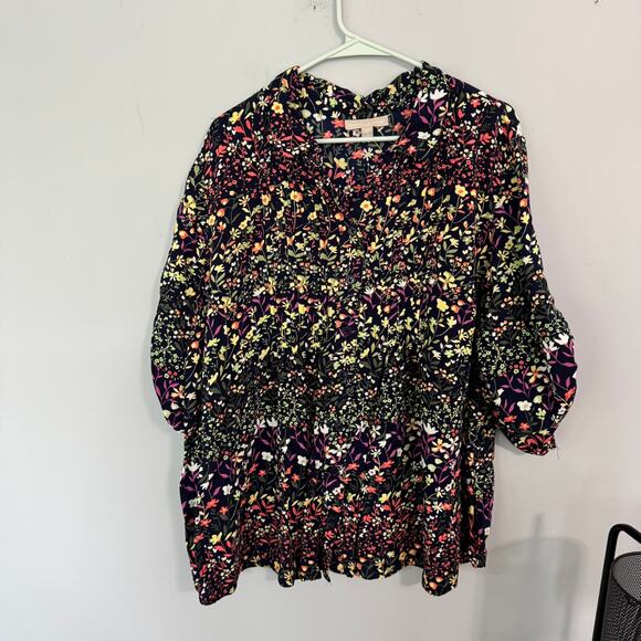 Woman Within Floral Pleated Front Button Down Top Women's Plus Size 26 / 28 - Picture 1 of 10